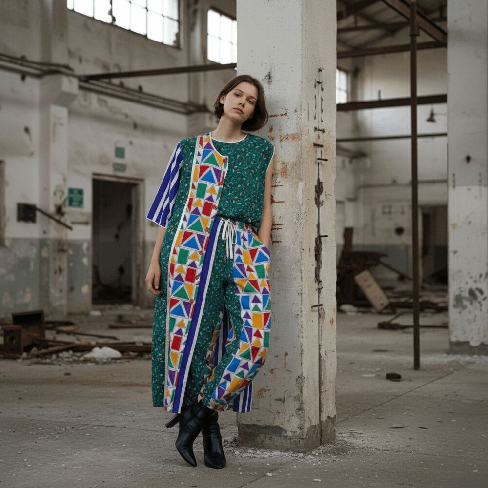 Maggie Shepherd Vintage 80's 3-Piece Set Duster, Blouse,‎ Pants Geo Print Medium
